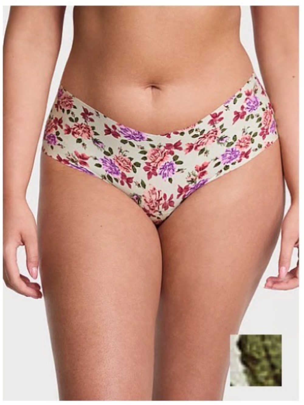 Victoria's Secret Cream Floral Seamless Hipster with Pink & Purple Blooms